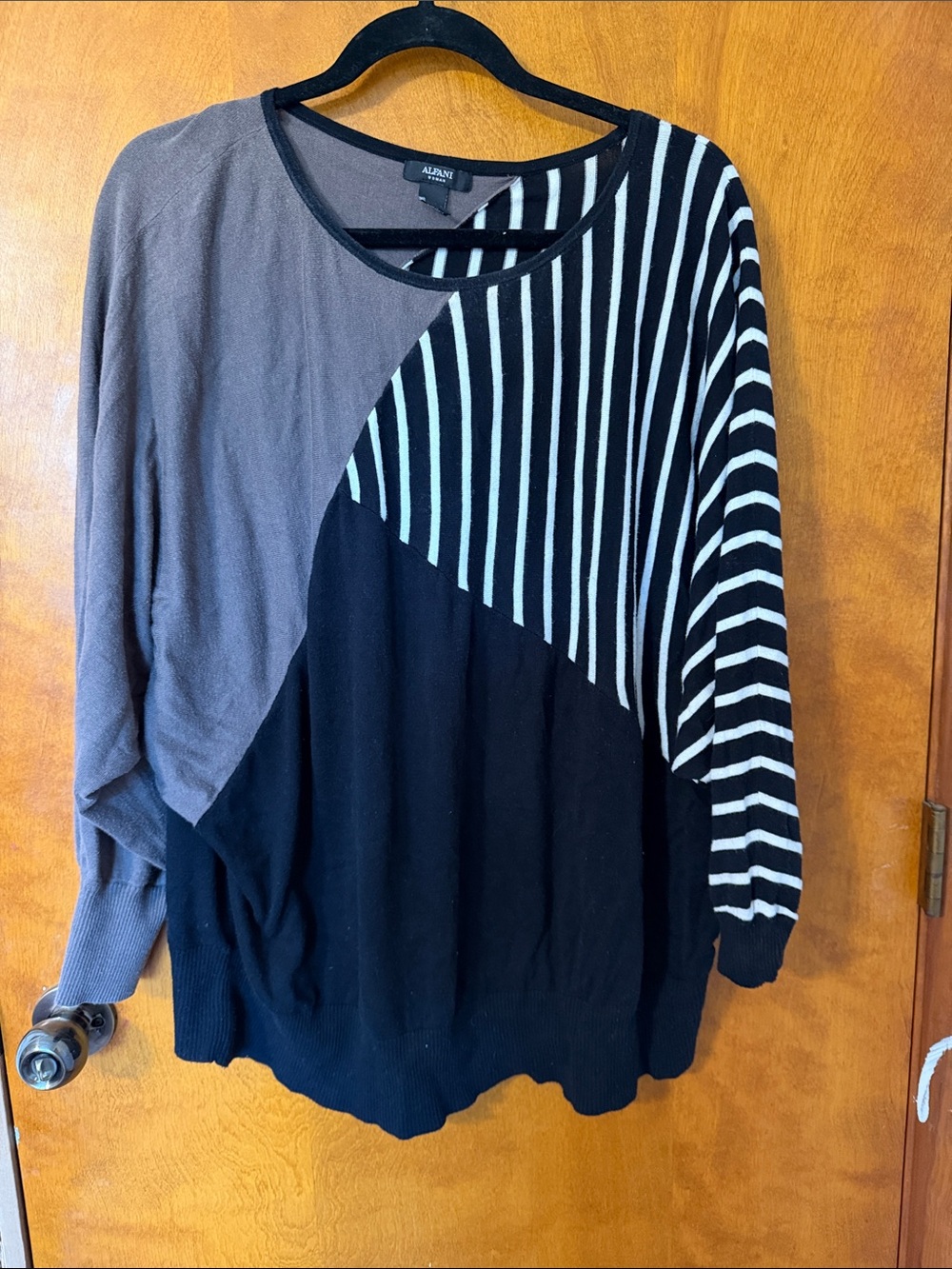 Alfani Black and Gray Striped Knit Top - 2X